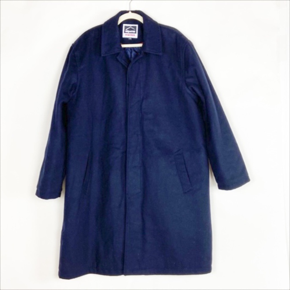 Alpine Swiss Wool Blend Navy Long Button Down Fully Lined Trench Coat